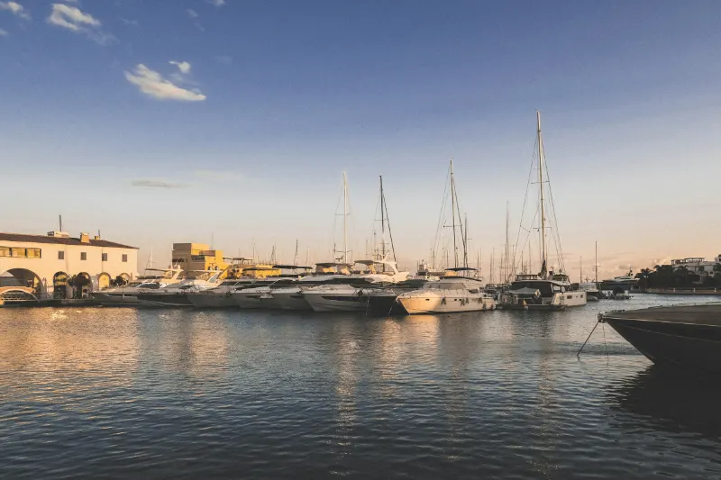 Sailing yachts at Limassol Marina at sunset